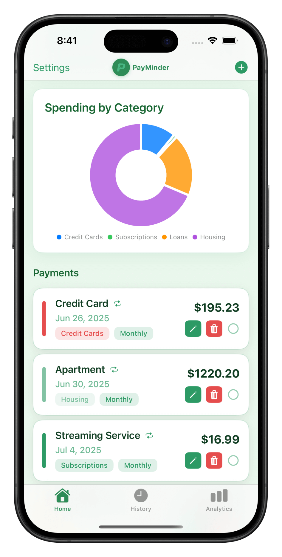 PayMinder App Screenshot