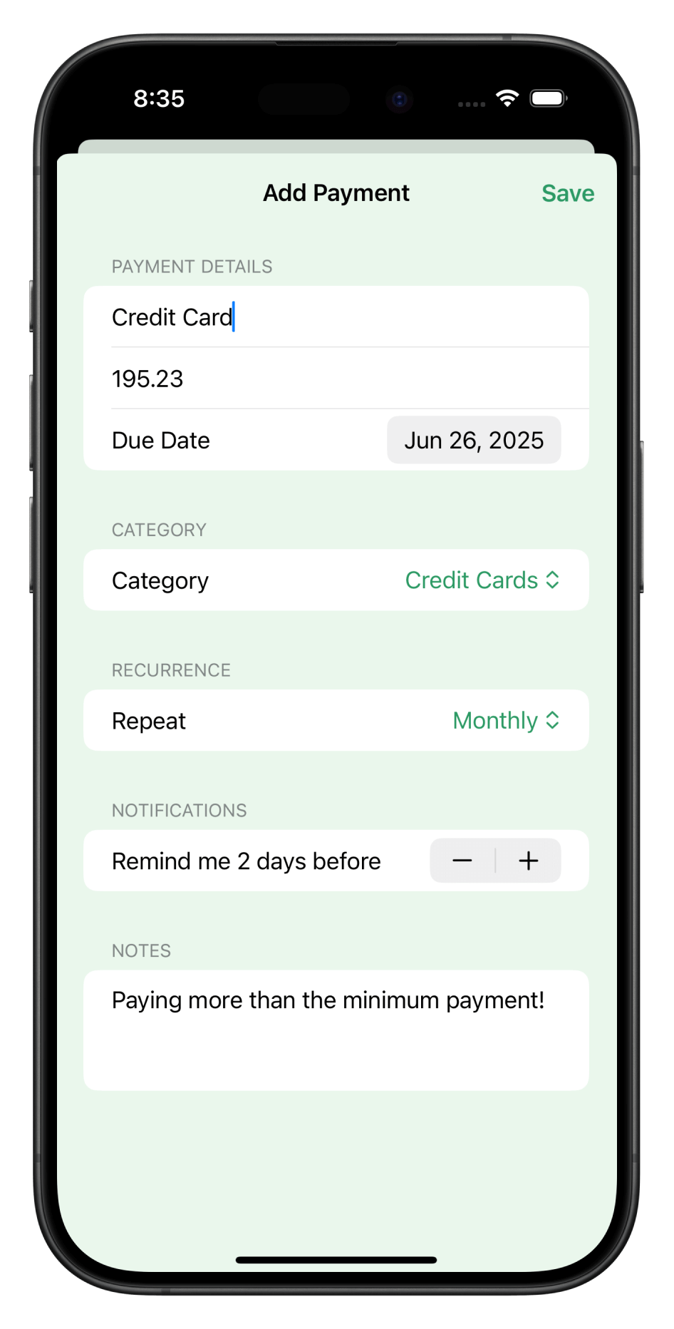 PayMinder App Screenshot